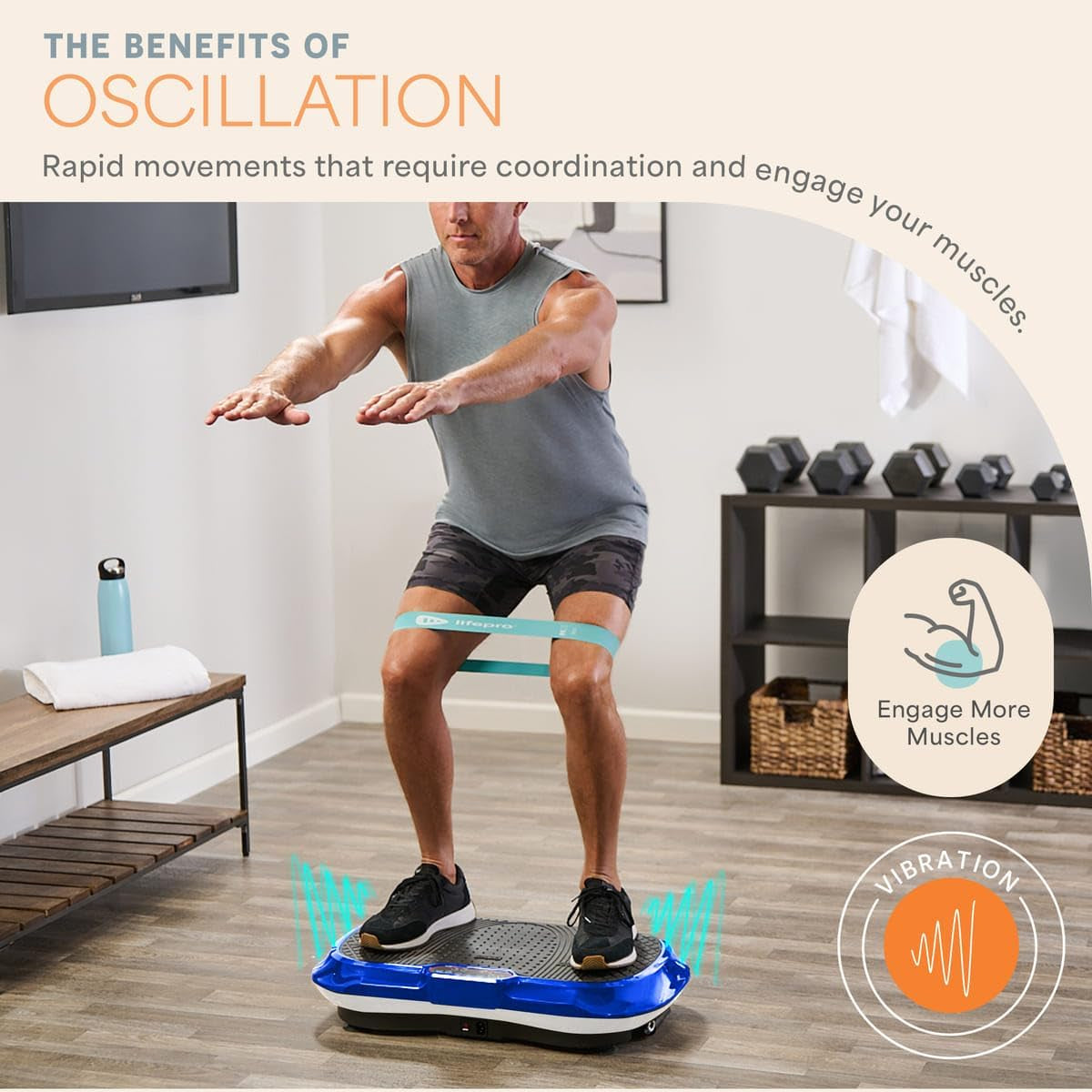 Waver Vibration Plate Exercise Machine – High-Intensity Vibration for Muscle Activation, Full-Body Workout Vibrating Platform with Loop Bands, Fitness Equipment for Strength Toning & Fat Loss